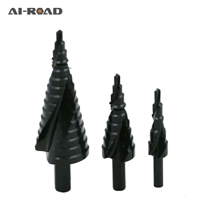 

3pcs/set HSS Titanium Nitride Coated Cone Spiral Step Drill Bit Set Metal Hole Cutter Power Tools kit Metric 4-12/20/32mm
