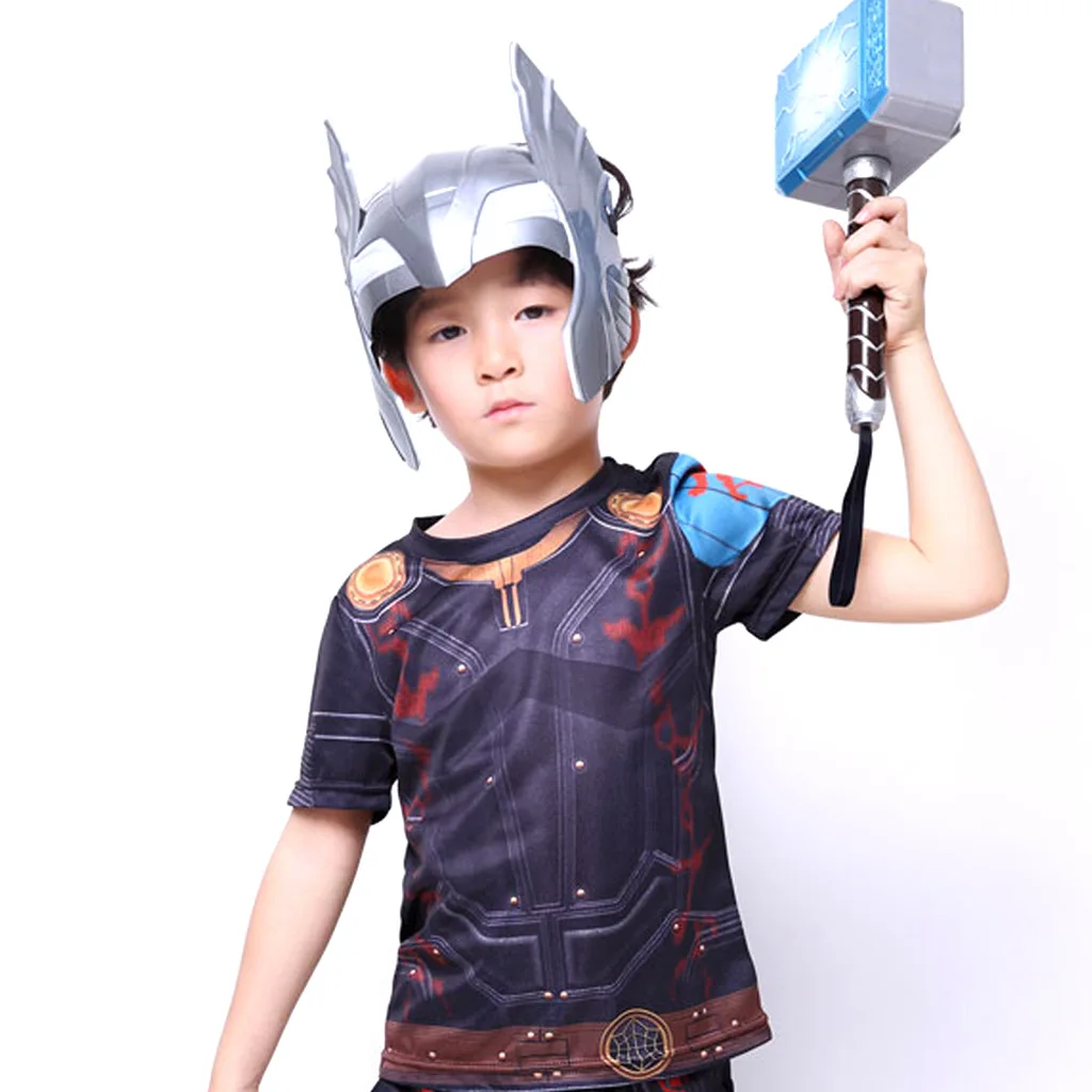 

Marvel Child Cosplay The Avengers Thor LED Light Luminous Sounding Helmet Mask Weapon Hammer Quake Model Toy Gifts
