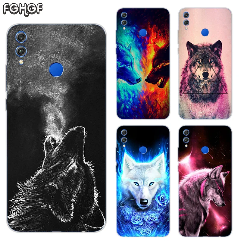 Starry animal wolf Frosted Fundas Soft TPU Print Case For Huawei Honor V20 8X 7 8 9 10 lite 7X 8A V9 Play Cover |