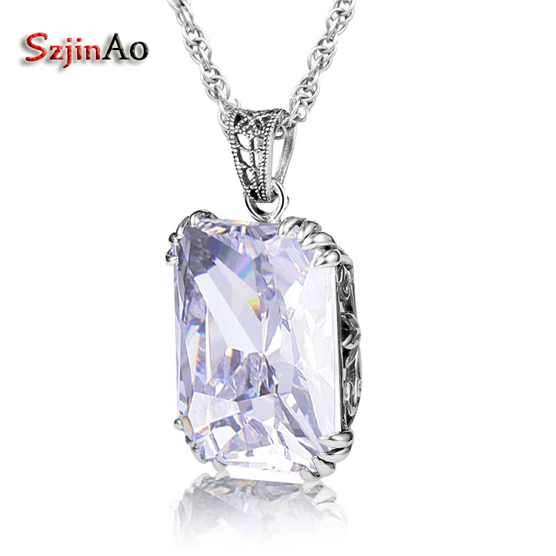 

Szjinao 100% Real Silver 925 Pendant Necklace Zircon Sterling Sliver Jewelry Luxury Fine Jewelry Necklaces & Pendants For Women