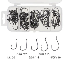 75 шт. рыболовные крючки из высокоуглеродистой стали смешанного размера 1#1/0#2/0#3/0#4/0# рыболовные крючки с пластиковой коробкой