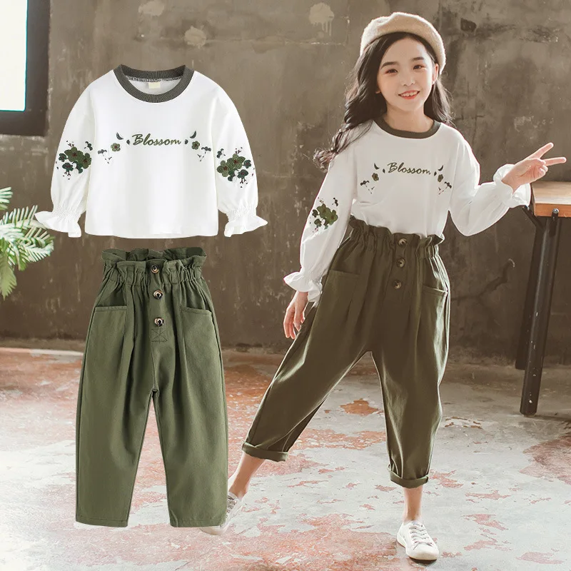 

Girls Clothing Set Kids Clothes Embroidery Print Shirt+Pants 2 Pcs Fashion Princess Girls Suit Spring Children's Costumes