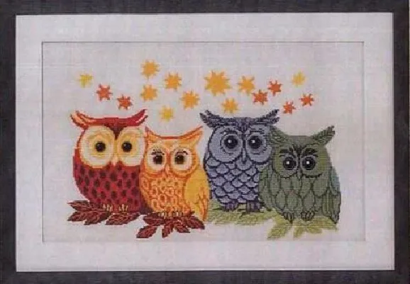 cs-1865 Cross Stitch Kit Colorful Owl A Row of Four Owls