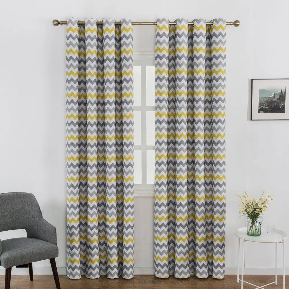 

Topfinel Printed Geometric Wave blackout curtains Drapes Curtains For Living Room Yellow Blue Modern bedroom kitchen curtains