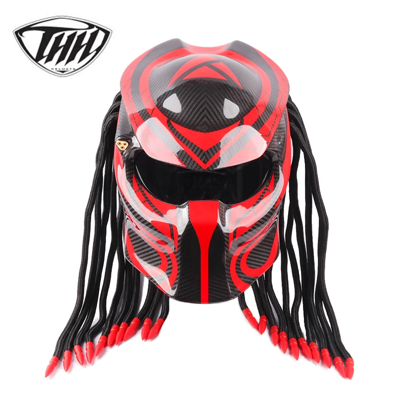 Мотоциклетный шлем Red gossip predator из углеродного волокна железный полнолицевый