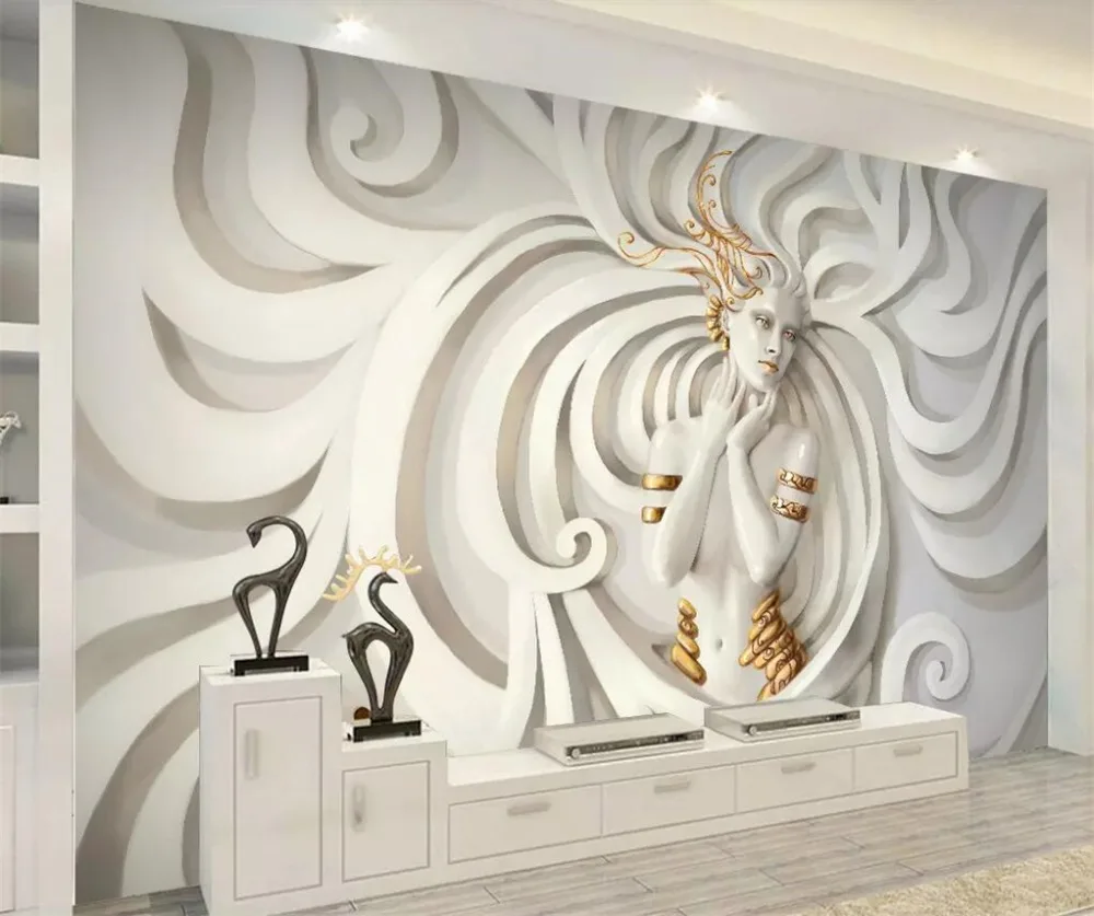 

beibehang Custom wallpaper embossed Papel de parede sculpture beauty 3D stereoscopic TV living room background wall paper murals