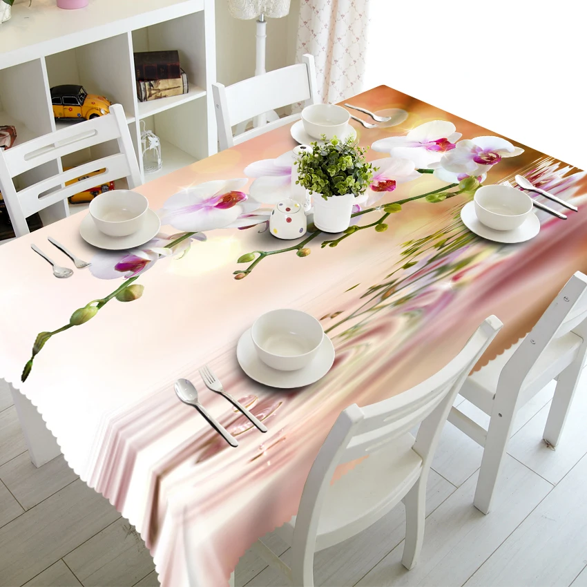 

Customizable 3D Tablecloth Fresh White Flower Pattern Washable Cloth Thicken Rectangular and Round Table Cloth for Wedding