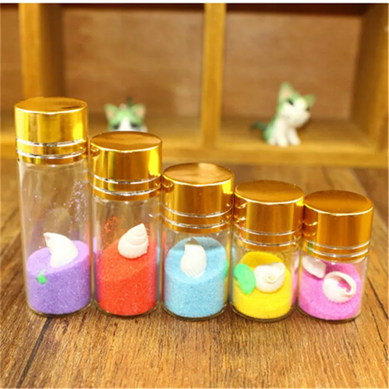 6pcs 5ml 10ml 15ml 20ml 25ml 35ml Glass Bottles with Gold Plastic Screw Caps Empty Glass Jars Crafts Bottles Food Grade Storage 5