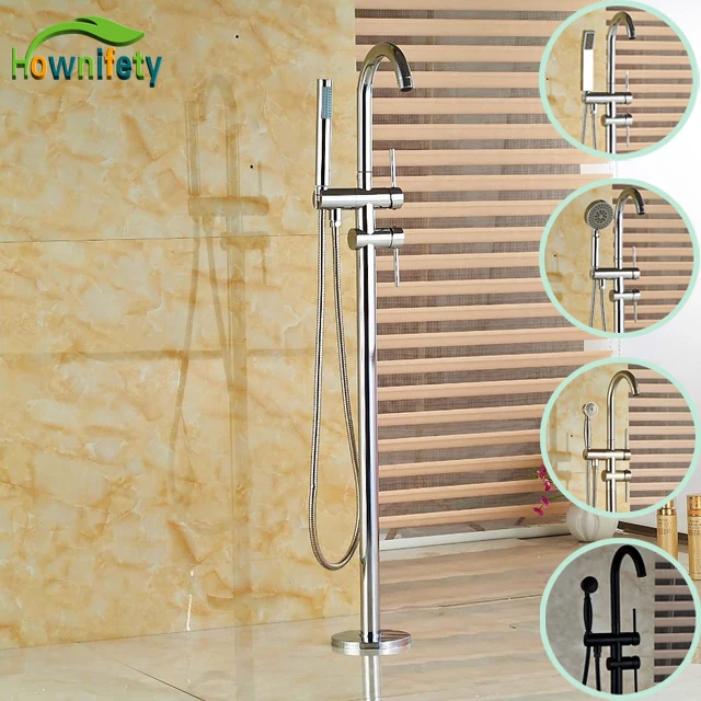 

Contemporary Style Bathroom Tub Faucet 360 Degree Rotating Mixer Tap with Hand Shower Floor Mount