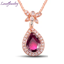 Натуральными бриллиантами груша розовый турмалин драгоценный камень кулон 18Kt розовое золото 6x8 мм для Для женщин на День святого Валентина рождественский подарок