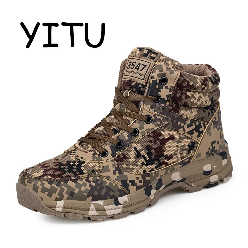 

YITU Winter Sneakers For Men Military Tactical Boots Men Outdoor Tourism Mountain Climbing Shoes Anti-skid Hiking Hunting Boots