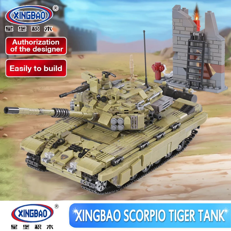 

XINGBAO 06015 Military Series 1386Pcs The Scorpio Tiger Tank Set Building Blocks Bricks Toys as Children Christmas Gift