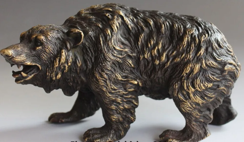 

7" Chinese Feng Shui Folk Pure Bronze Animal black polar bear sea bear Statue R0709 B0403