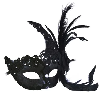 

Black Noble Party Mask Women Princess Mask Rhinestone Masquerade Half Face Mask Venetian Lace Cosplay Mask With Feathers Flower