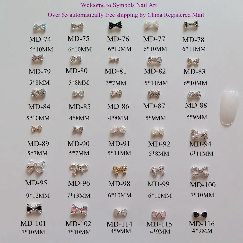 

3D 10pcs/bag Different Metal Rhinestone Bow Silver Bow Black Pearl Bow Deco Nail Decoration Metal Shinny Deco 2