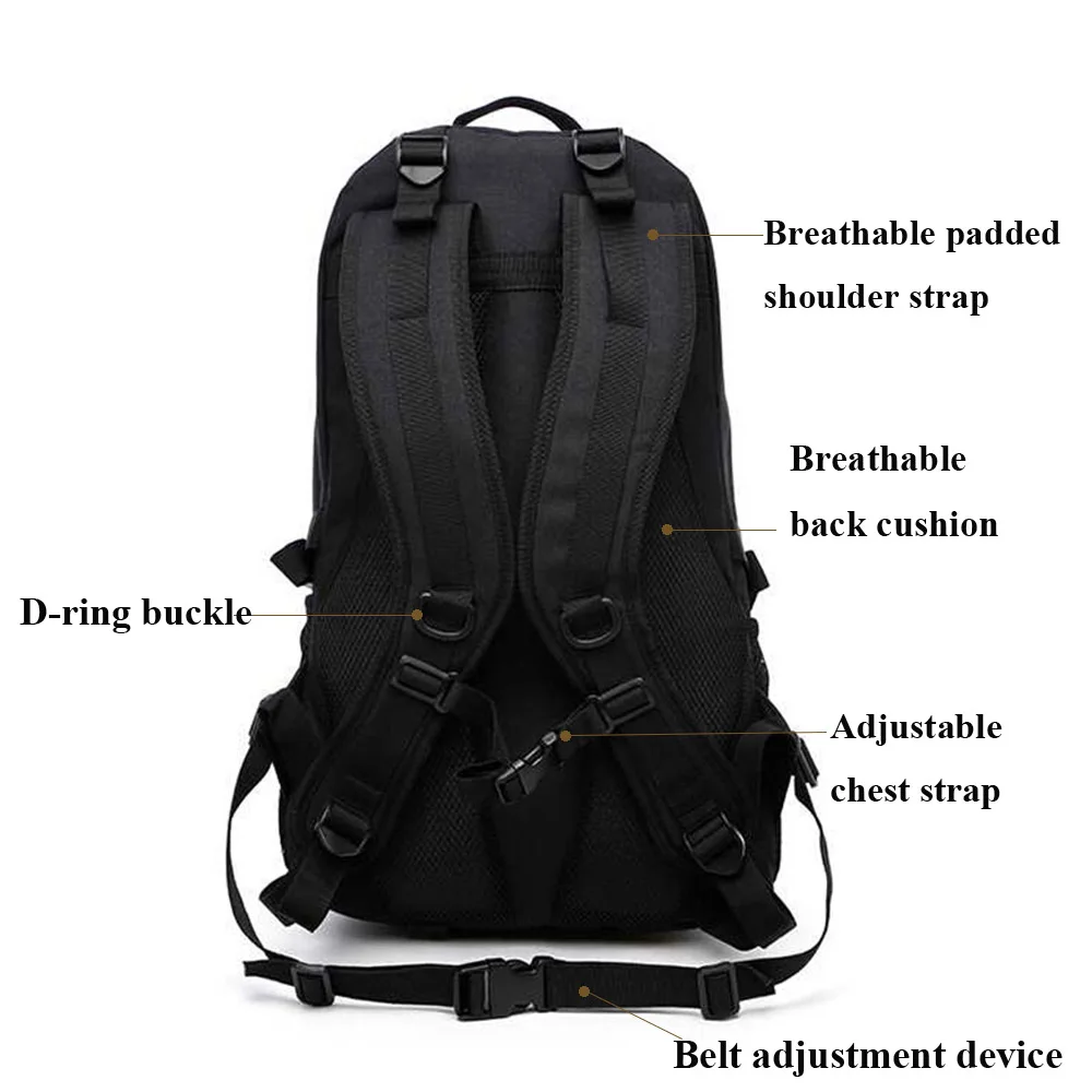  45L Military Tactical Rucksack Trekking Bag Hiking Mountaineering Biking Outdoor Backpack for Trave