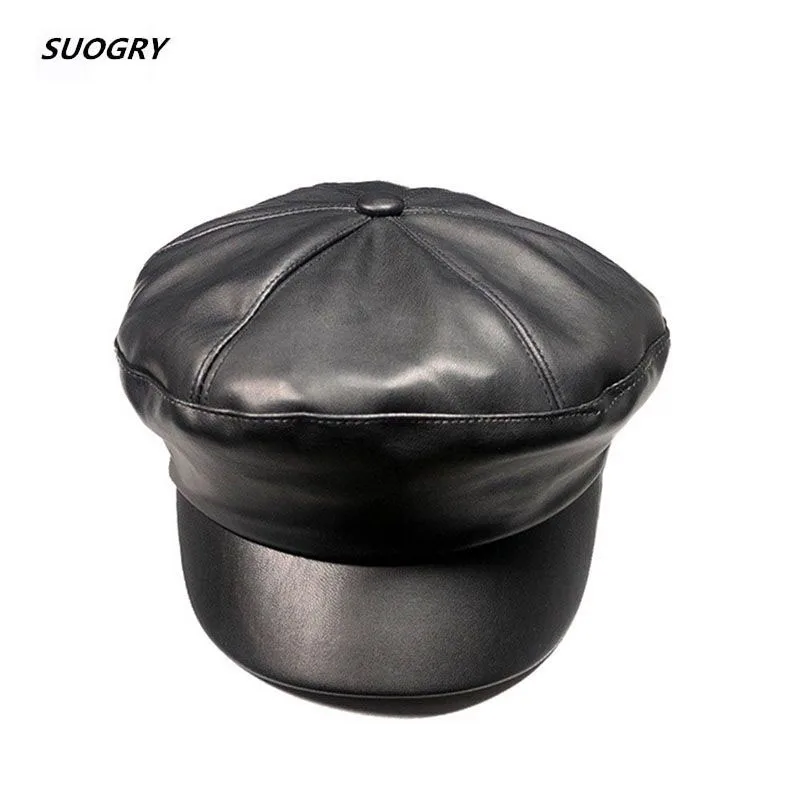 

Spring Autumn PU Leather Hats for Men Women Casual Newsboy Caps Octagonal Hat with Visor Flat Berets Men Women Beret Caps