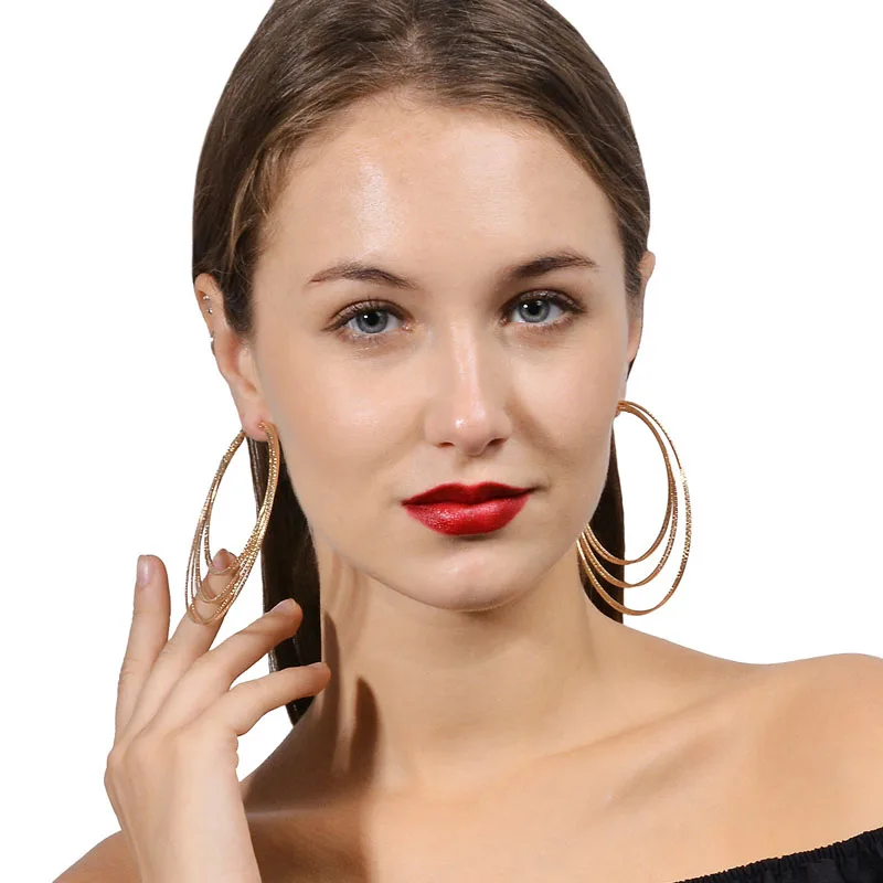 Personality exaggerated and fashionable big circle earring metal multi-layer small | Украшения и аксессуары