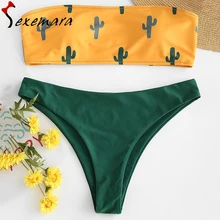 cactus print swimsuit push up bikini set sexy bandeau bathing suit women swimwear pad bikinis 2019 mujer maillot de bain femme