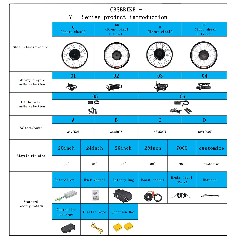 CBSEBIKE комплект для переоборудования электрического велосипеда 20 дюймов 36 в 48 в 250 Вт 500 Вт 1000 Вт светодиодный ЖК-дисплей eBike для заднего колеса велосипеда