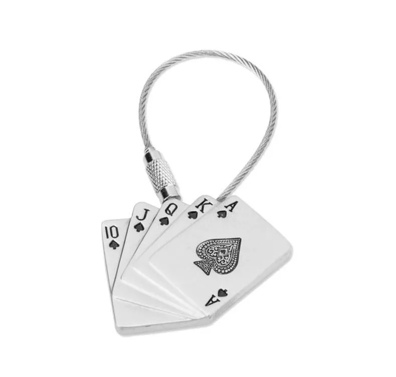 

poker keychain key ring playing card key chain wire rope steel wire key chain creative portachiavi llaveros hombre free shipping
