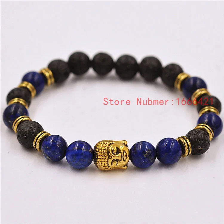 Buddha Bracelet Green Lapis Lazuli Bracelets Black Lava Stone Beads Handmade Simple Accessories Jewellery  (3)