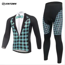 Xintown marca de secado rápido de largo sleev plaid set ciclo jersey desgaste de la bicicleta de montaña bicicleta de carreras ropa ropa conjunto ciclismo