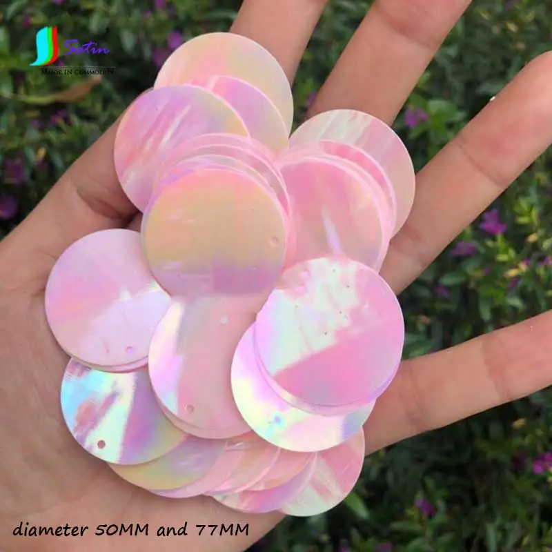 

Large Size Diameter 50mm,77mm Round Pink 2-holes Sequins,Earrings Chain Bag Decoration Sew Accessory Big Pink Sequin S0049H