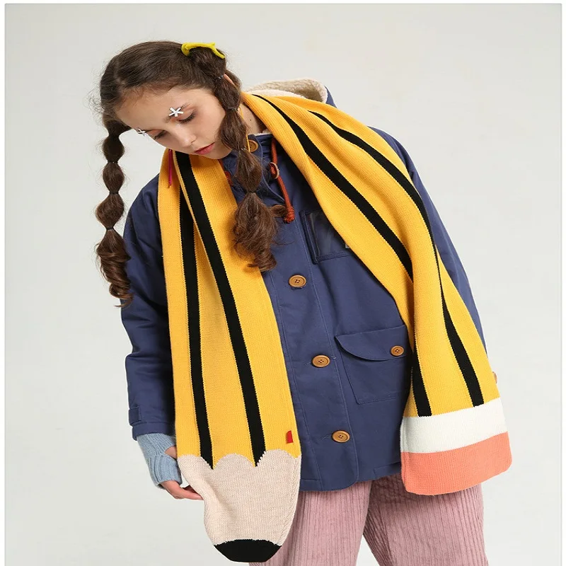 

New Winter And Autumn Knitting Wool Scarf Striped Thickening Collar Scarf Women Yellow Pencil Stripe Scarf 2017