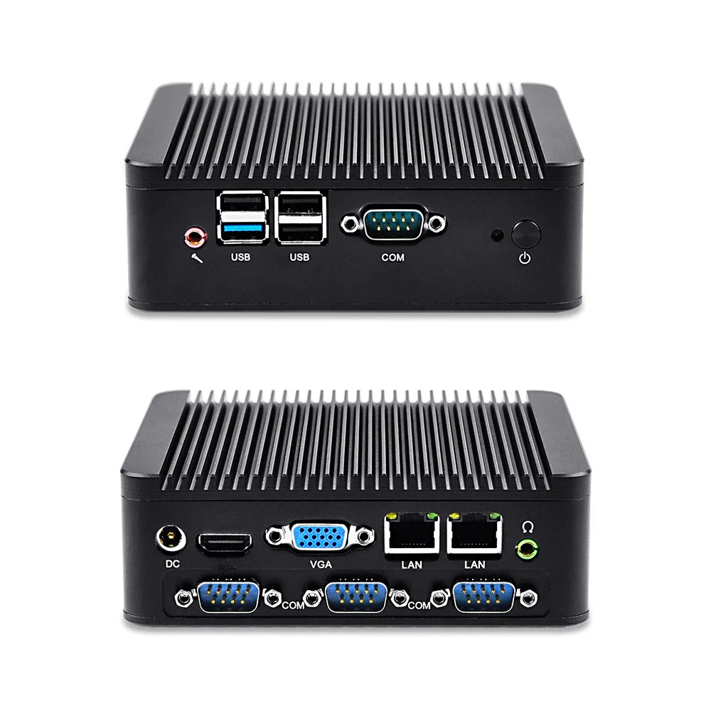  OEM/ODM fanless mini pc Qotom Q180P/Q190P with  celeron J1800/J1900 on board 1080P 4 serial port  dual lan multimedia player 