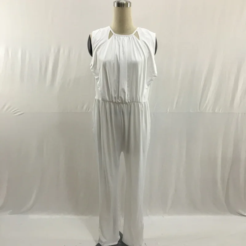 white 3xl 4xl 5xl размера плюс женский комбинезон с широкими штанинами летние длинные штаны без рукавов сексуальные Клубные вечерние модные комбинезоны черный белый синий - Цвет: white