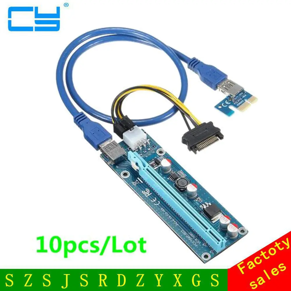 10 шт./лот PCIe 1x до 16x PCI Express Райзер карта USB 3.0 e Удлинительный адаптер с кабелем