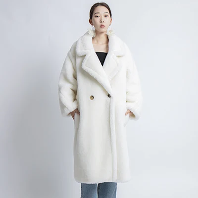 new real sheep fur coat long style camel teddy bear icon coat Oversized Parka Thick Warm Outerwear winter women coat - Цвет: Beige