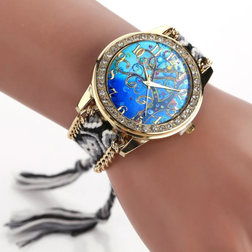 

Creative Watches Women Christmas Gifts Fashion Women Ladies Braided Band Rhinestone Analog Quartz Watches relogio feminino