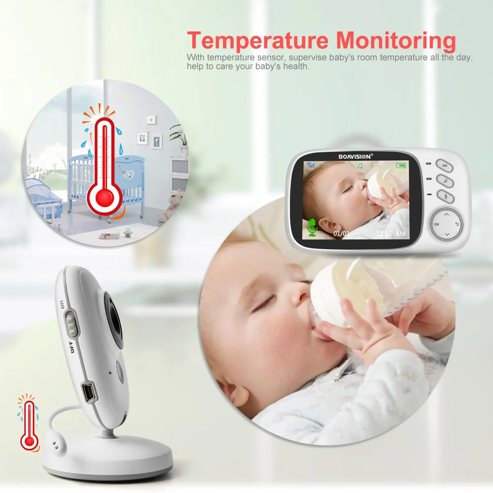 VB603 Video Baby Monitor 2.4G Wireless With 3.2 Inches LCD 2 Way Audio Talk Night Vision Surveillan