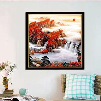 

CAMMITEVER 5D DIY Diamond Embroidery Landscape Mountain Waterfall Diamond Painting Cross Stitch Round Mosaic Decoration