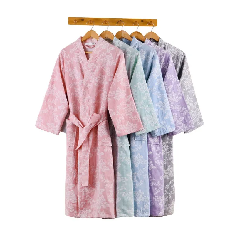 

Pure Cotton Gauze Thin Absorbent Bathrobe Sexy Robe Ladies Bathrobe Sleepwear Double deck Gauze Sleepshirts Female Home Bathrobe