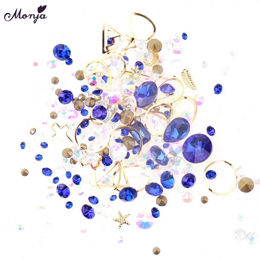 

Monja 12 Styles Nail Art Flat Back AB Rhinestone Bead Gem Metal Rivet Stud Decor Mixed Design DIY Manicure Decoration Accessorie
