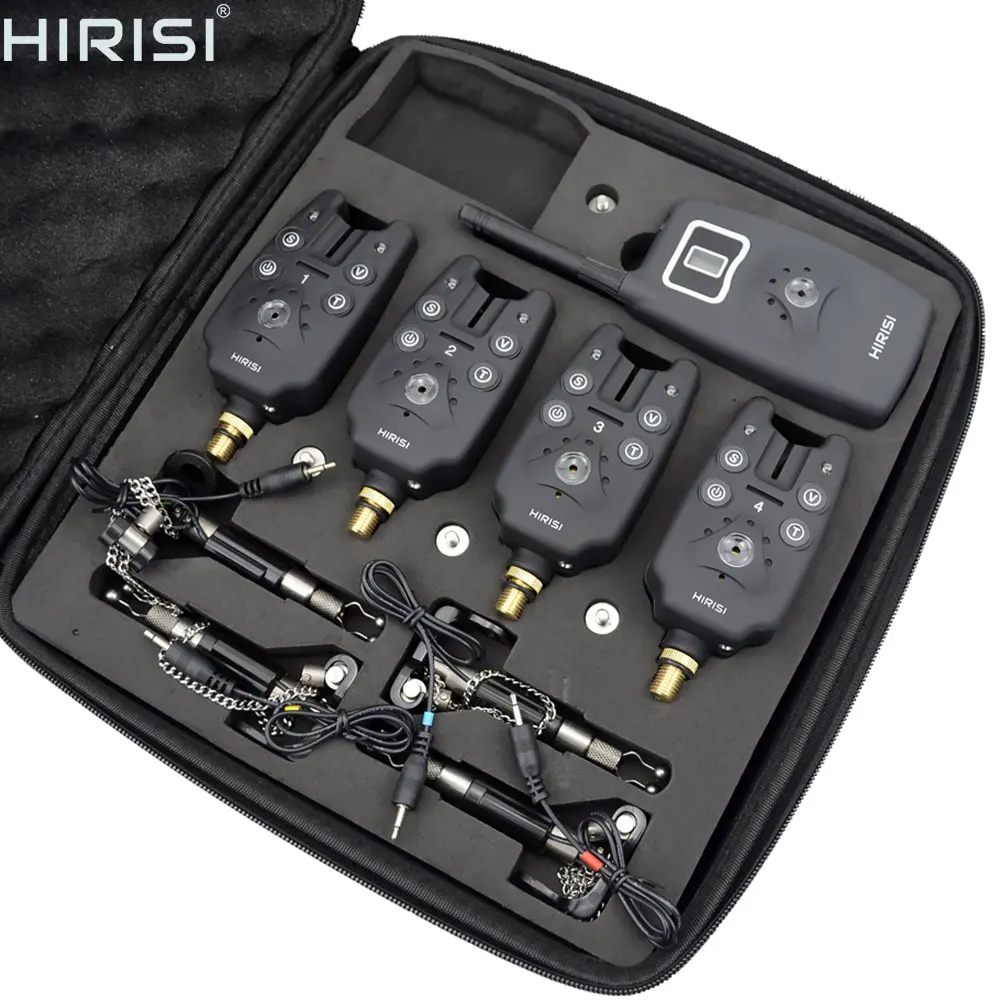 Billig Drahtlose fischerei biss alarm 1 + 4 set mit 4 stücke beleuchtete swinger in EVA fall für karpfen angeln B1203S