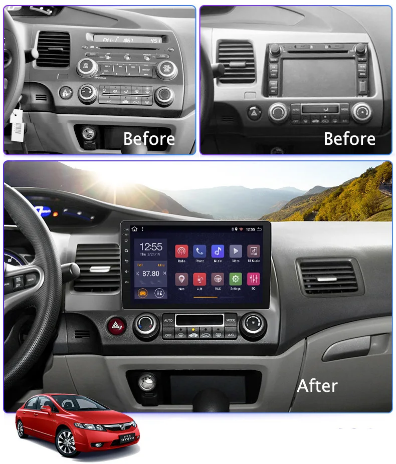 Excellent 2G RAM 32G ROM 10.1inch Car Audio Player For Honda civic 2004-2011 stereo gps navigation system 1
