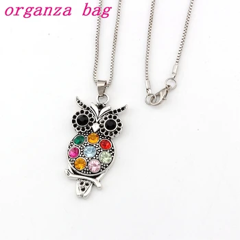 

10pcs/lots Zinc alloy Retro Colorful Crystal Owl Pendant Necklaces 24inches Necklace Fashion Jewelry Ms. long sweater chain