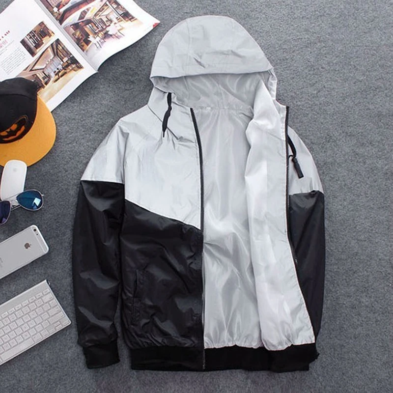 Новая мужская Ночная блестящая полностью отражающая хип-хоп куртка с капюшоном, мужская уличная куртка Харадзюку, свободная ветровка, куртки размера плюс 4XL