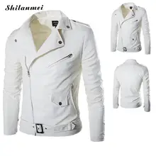 Импортные товары Новая мода мужская Тонкая диагональная Молния Мужская Кожаная Мотоциклетная мужская куртка белый кожаный пиджак верхняя одежда в повседневном стиле