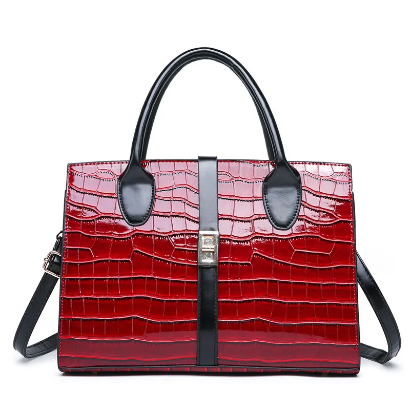 Женская сумка 3 комплекта с верхней ручкой Большая вместительная женская сумка модная сумка на плечо Сумочка женская лакированная кожа красная сумка через плечо - Цвет: Red
