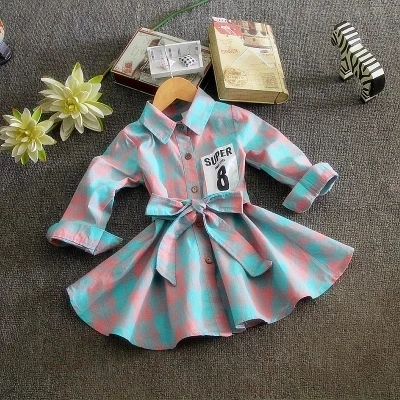 

autumn clothes baby girls plaid dress long sleeve kids clothes number 8 print dress spring vestido infantil robe fille enfant