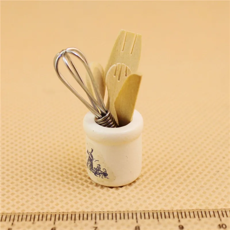 

Doll House Mini Kitchen Accessories Wooden Knife And Fork Metal Whisk Jar Set Dollhouse Miniatures 1:12 Accessories