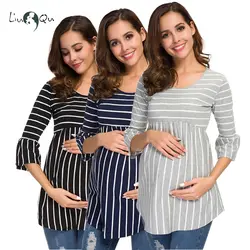 Набор из 3 шт. рябить топы для беременных свободные Футболка для беременных полосатая футболка Сладкая мама одежда для беременных женская