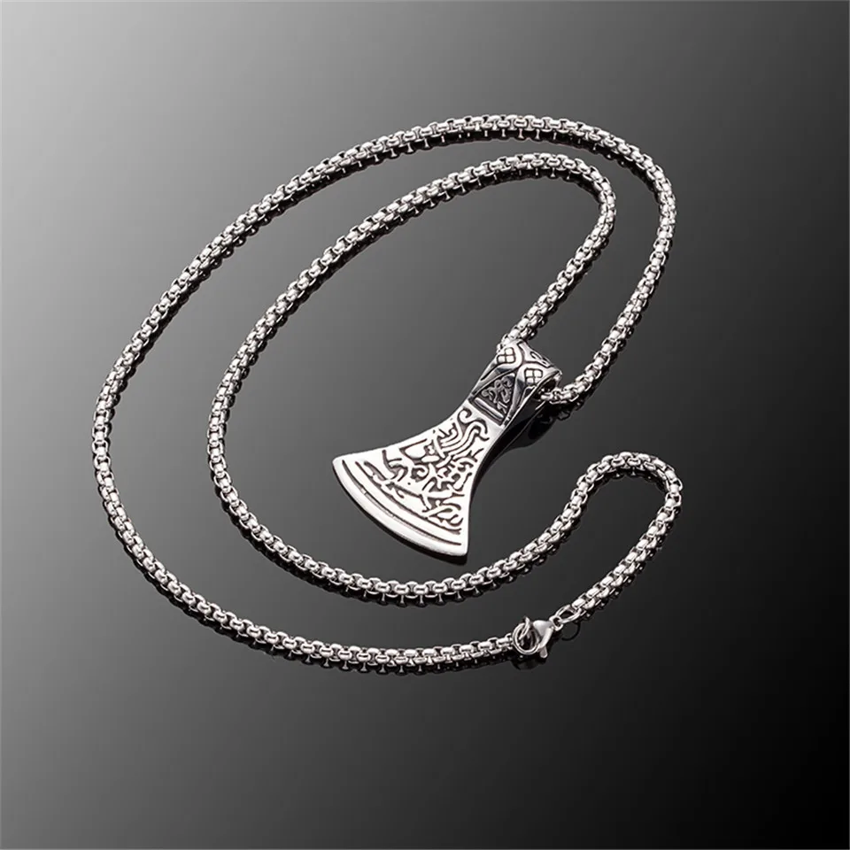 

Vintage Viking Battle Axe Necklace Men's fashion stainless steel amulet Pendant necklaces Charm jewelry gifts 2019