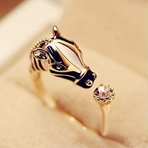 Изысканное Золотое кольцо с натуральными камнями в форме животных кольцо Зебра голова лошади открытие регулируемые вечерние кольца для женщин
