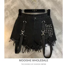 Весна лето Liuding отверстие с плечевым ремнем трендовые женские джинсовые шорты